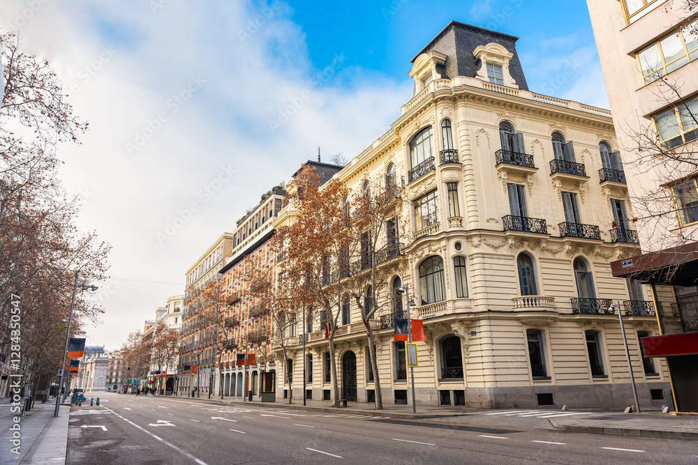 Neoclassical buildings on Calle Serrano in a luxury shopping area and offices of multinational companies, Madrid Neoclassical buildings on Calle Serrano in a luxury shopping area and offices of multinational companies, Madrid