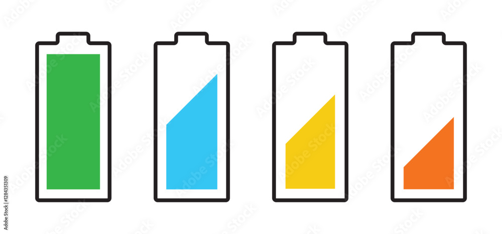 Battery icon. Battery level icon set. Battery icon. Battery level icon set.