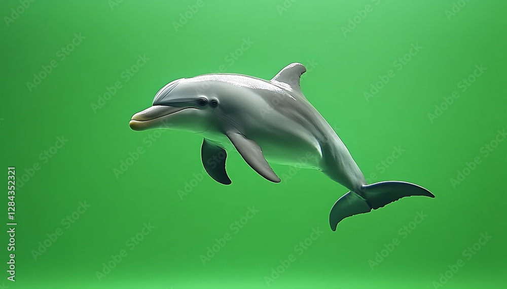 Fototapeta premium A Beautiful Dolphin Swimming Gracefully Against a Green Background