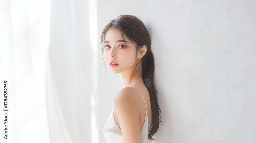 High-Quality Studio Portrait of an Asian Woman in Satin High-Quality Studio Portrait of an Asian Woman in Satin