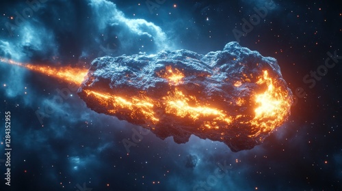 Burning Asteroid in Space Nebula photo