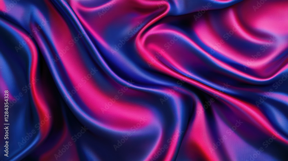 Vibrant pink and blue satin fabric with luxurious folds and texture