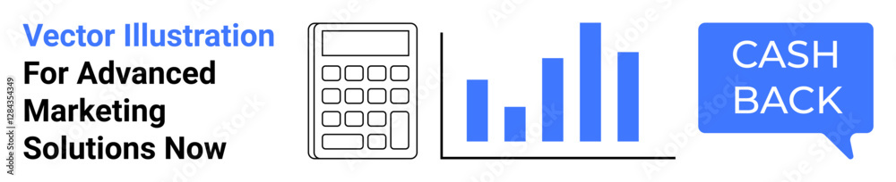 Calculator, bar graph, and cashback icon promoting financial management, analytics, and marketing strategies. Ideal for finance, marketing, cashback, sales analytics budgeting flat landing page Calculator, bar graph, and cashback icon promoting financial management, analytics, and marketing strategies. Ideal for finance, marketing, cashback, sales analytics budgeting flat landing page