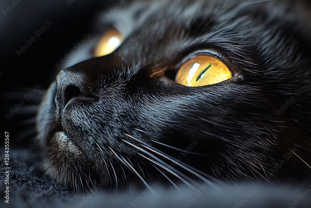 Black cat close-up, glowing eyes, dark background, pet portrait Black cat close-up, glowing eyes, dark background, pet portrait