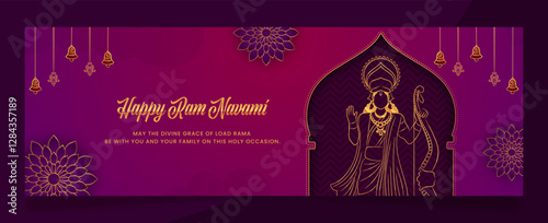 Happy Ram Navami , Beautiful Design of Holy Occasion, Birth of Shree Ram. Banner Size Design with Mandala and bells.