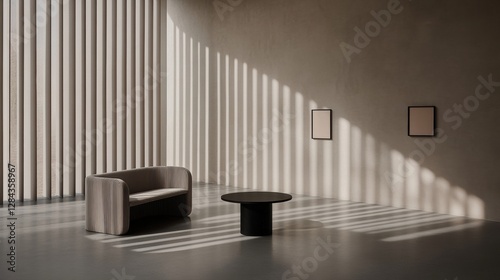 Wallpaper Mural Living Room with Striped Sofa Black Coffee Table and Wall Art in Sunlight Interior Design Torontodigital.ca
