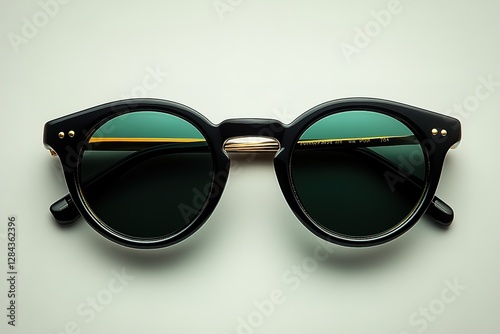 A pair of stylish sunglasses with black frames and dark green lenses perfect for sun protection and fashion photo