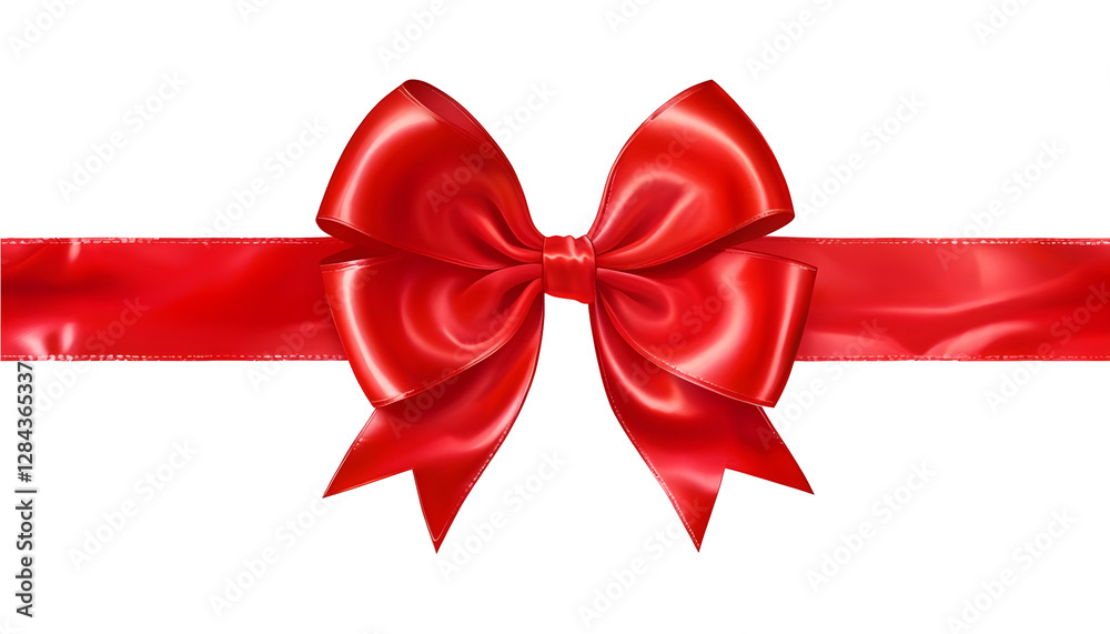 Red Satin Ribbon With Elegant Bow on a Transparent Background Red Satin Ribbon With Elegant Bow on a Transparent Background