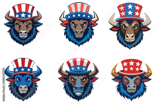 american bison head with wearing uncle sam hat vector
