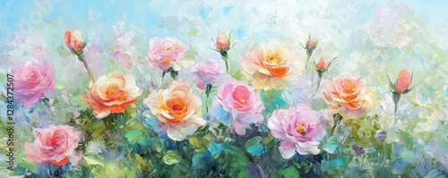 Wallpaper Mural Colorful impressionist bouquet of roses in a lush garden on a bright summer day Torontodigital.ca