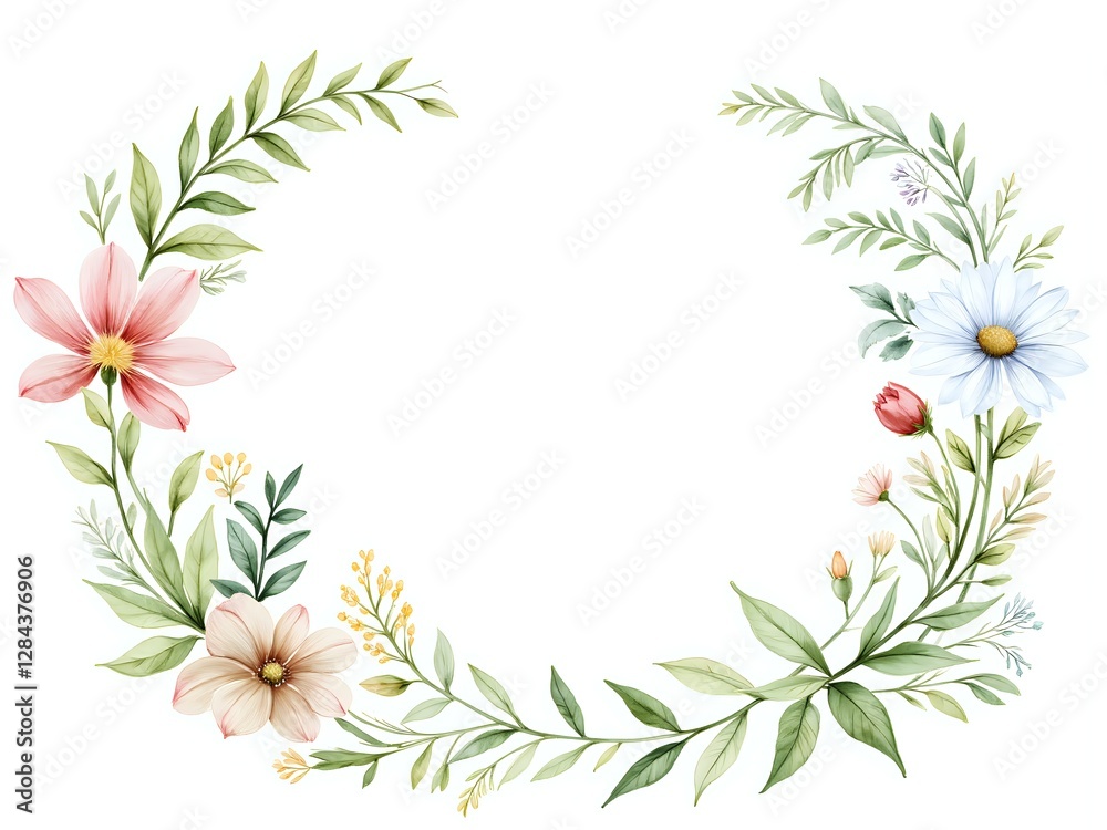 Delicate floral wreath with soft pastel blooms and greenery Delicate floral wreath with soft pastel blooms and greenery