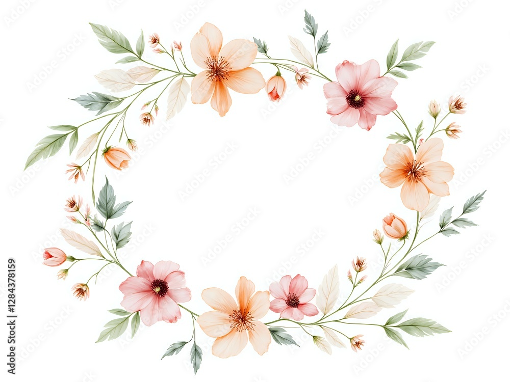 Fototapeta premium Delicate floral wreath with soft pastel blooms and greenery