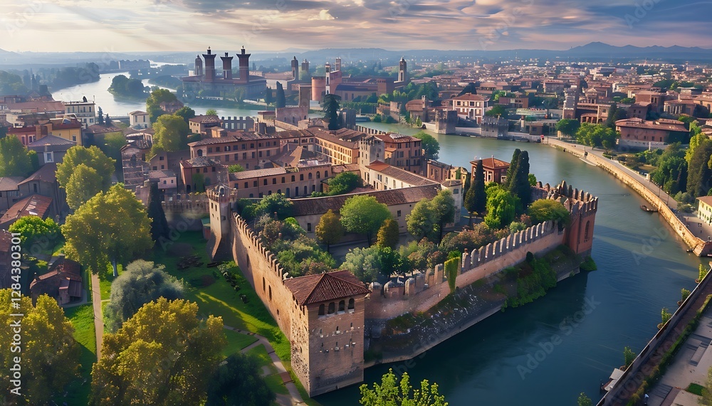 Obraz premium Panoramic view of Verona at sunset, Veneto, Italy