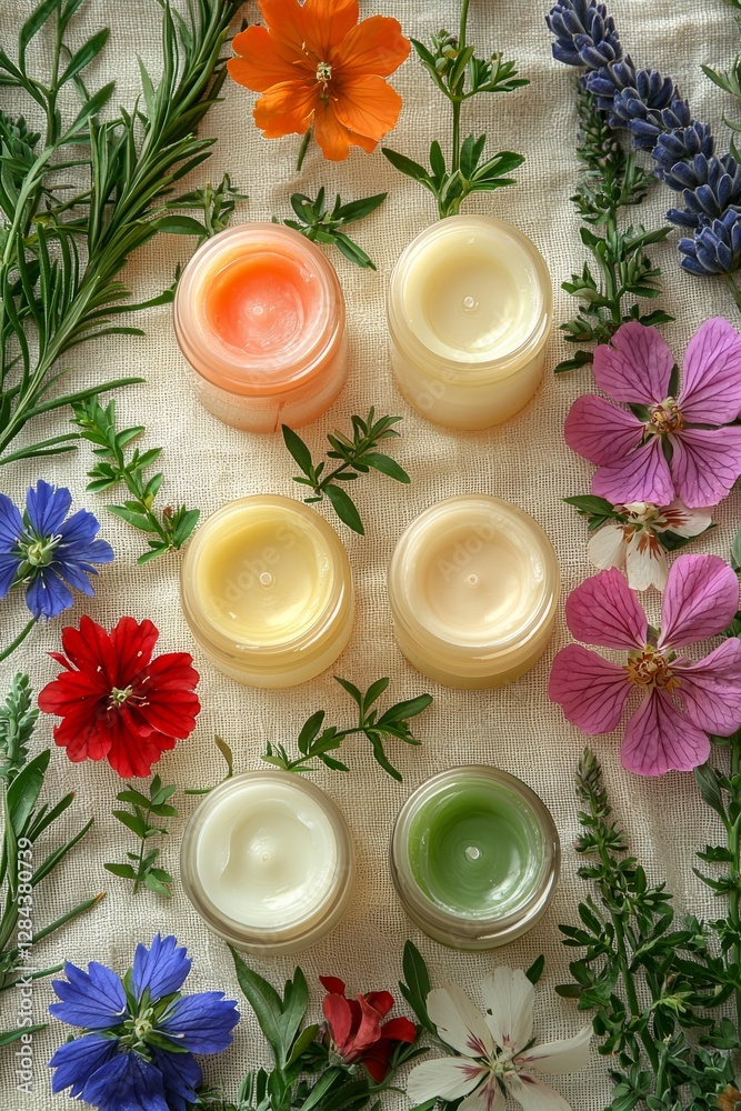 Artisanal Hand Creams in Sleek Tubes Surrounded by Fresh Winter Botanicals and Vibrant Florals Artisanal Hand Creams in Sleek Tubes Surrounded by Fresh Winter Botanicals and Vibrant Florals