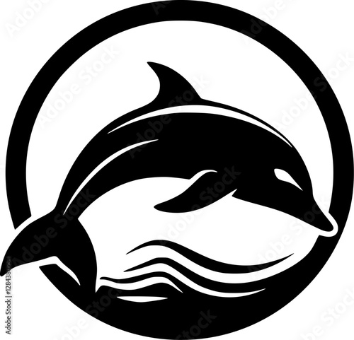 Dolphin | Black and White Vector illustration