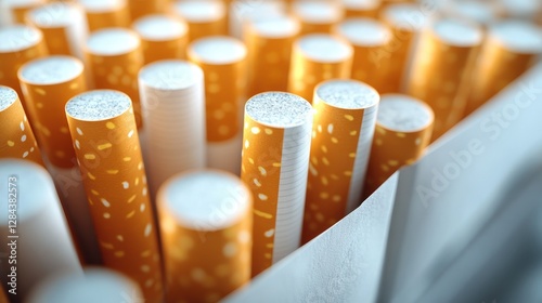 Close-up of cigarettes in a box; health hazard depicted photo