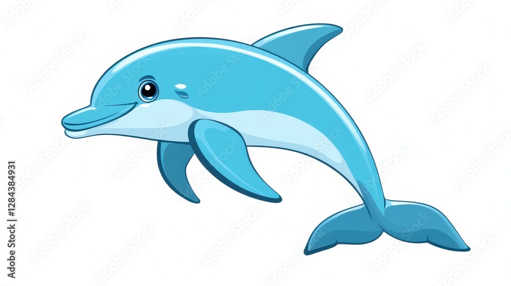 Fototapeta premium A vibrant blue dolphin swims energetically through clear waters, displaying its playful nature. The sleek body glistens as it glides effortlessly, showcasing agility and grace in the ocean