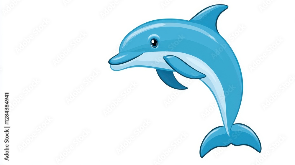 Obraz premium A cheerful dolphin swims gracefully, leaping above the water. Its vivid blue skin contrasts with the ocean backdrop, capturing the joy of marine life on a sunny day