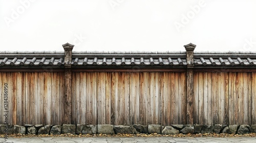 Obraz na płótnie Aged Japanese wooden fence with tiled roof w salonie