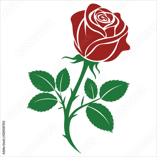 Vector illustration of beautiful red rose isolated on white background, Red rose  isolated vector silhouette | illustration on white background