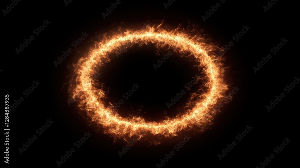 Naklejka premium A vibrant circle of flames illuminates the darkness. The fiery flames create an enchanting visual effect, showcasing an artistic design of fire and light