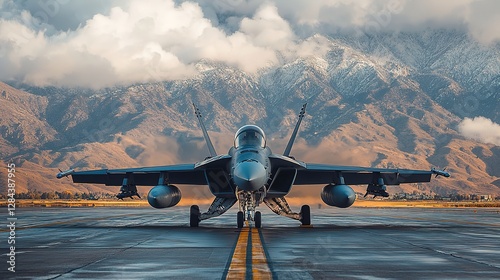 fighter jet on the airport tarmac, high-speed interceptor jet Pilot preparing  photo