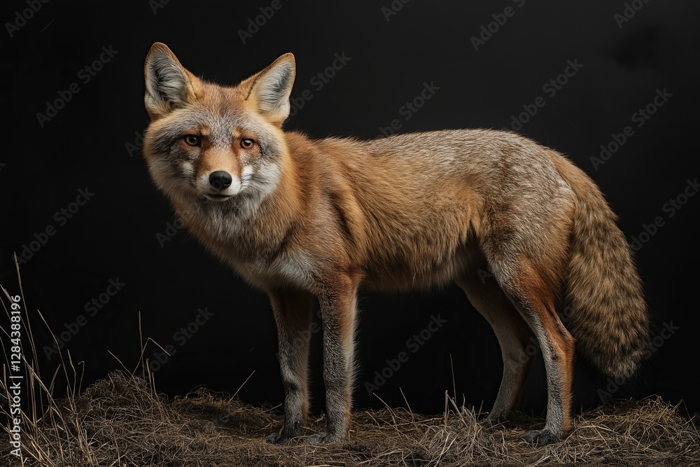 Fototapeta premium Red Fox Standing on Isolated Black Background