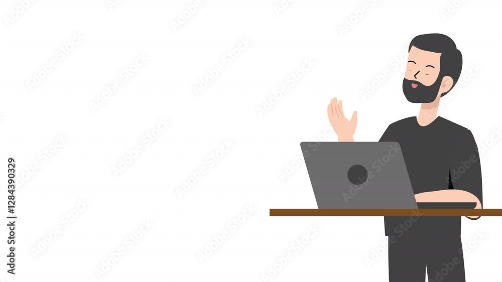 Video businessman working on computer cartoon animation Video businessman working on computer cartoon animation
