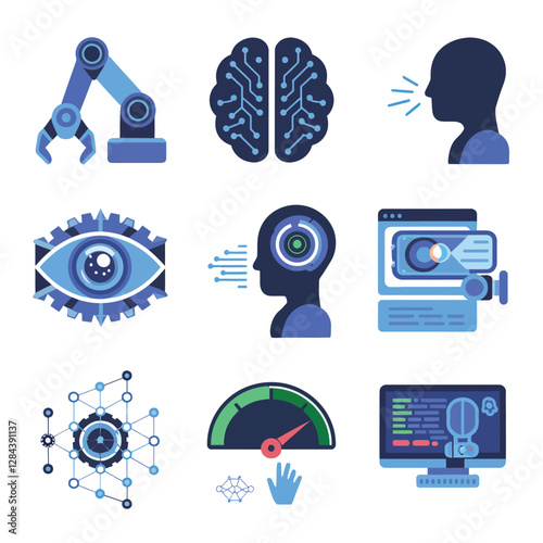 vector Artificial Intelligence model Robot  with ai info-graph design help in business

