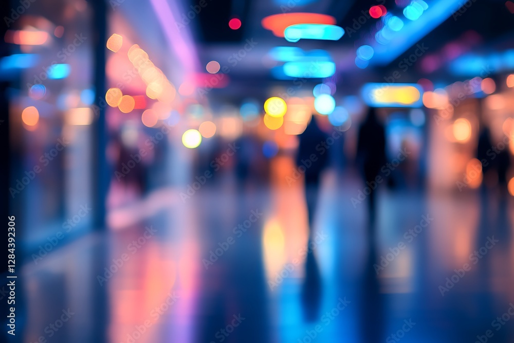 Fototapeta premium Silhouettes of people walking in a blurred brightly lit interior