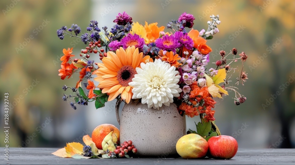 Autumn flowers in a vase on a table Autumn flowers in a vase on a table
