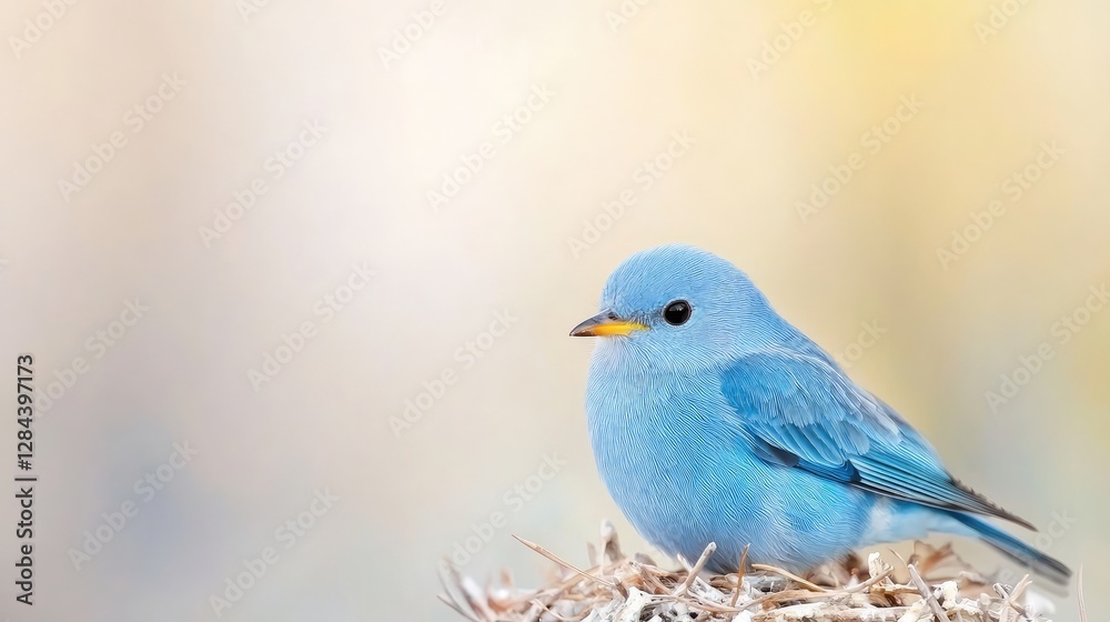 Azure bird perched on nest, soft background, nature scene, wildlife photography Azure bird perched on nest, soft background, nature scene, wildlife photography