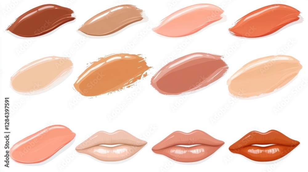 A Selection of Lipstick Swatches Displayed on a White Background Showcasing Diverse Shades and Textures A Selection of Lipstick Swatches Displayed on a White Background Showcasing Diverse Shades and Textures