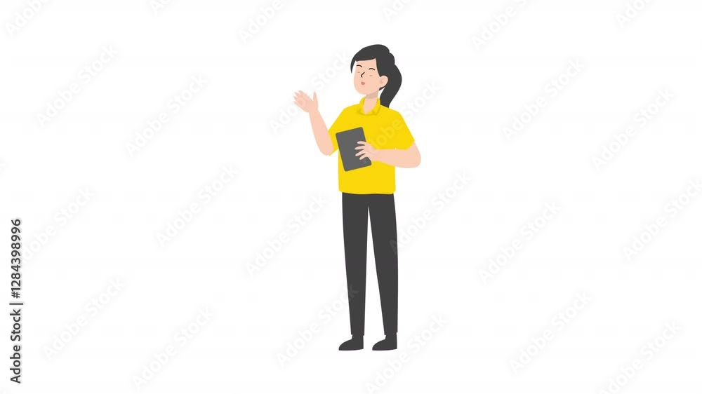 Woman standing holding tablet cartoon animation
Woman standing holding tablet cartoon animation