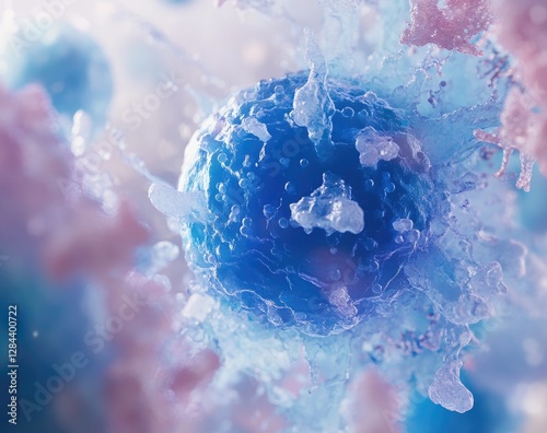 Microscopic View of Virus with Glowing Highlights