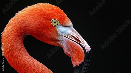 Close-up profile of vibrant flamingo head, zoo photo