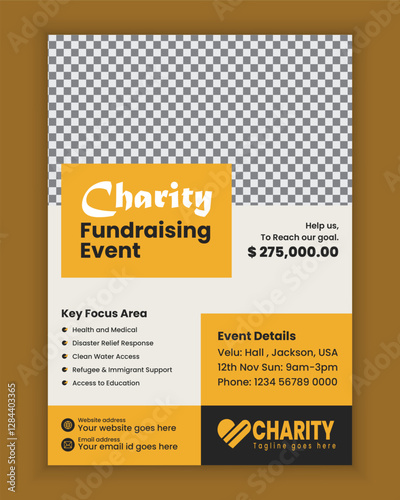 Editable Charity and donation a4-size flyer design Template or fundraiser poster design, old care nursing home advertising poster, leaflet, and handbill template