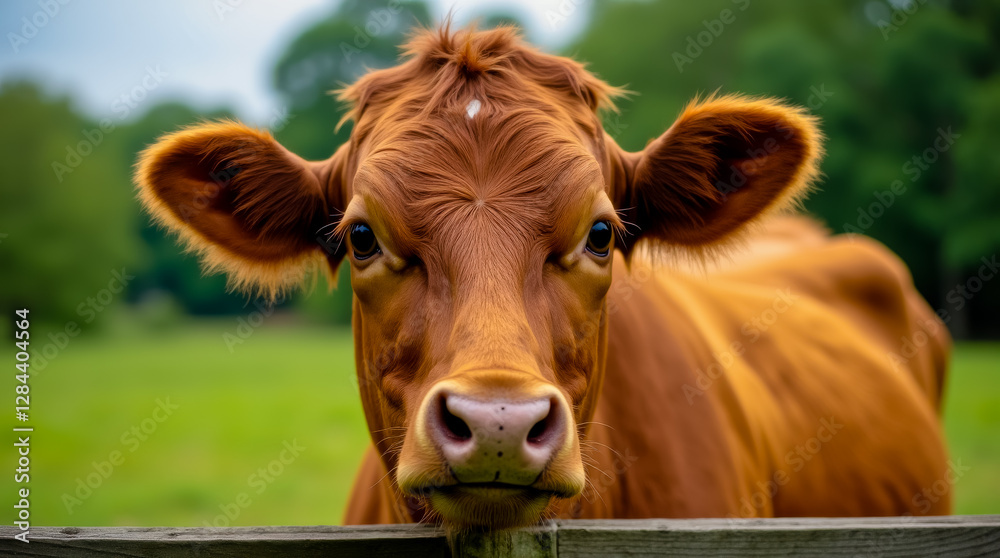 A brown cow is standing in front of a wooden fence A brown cow is standing in front of a wooden fence