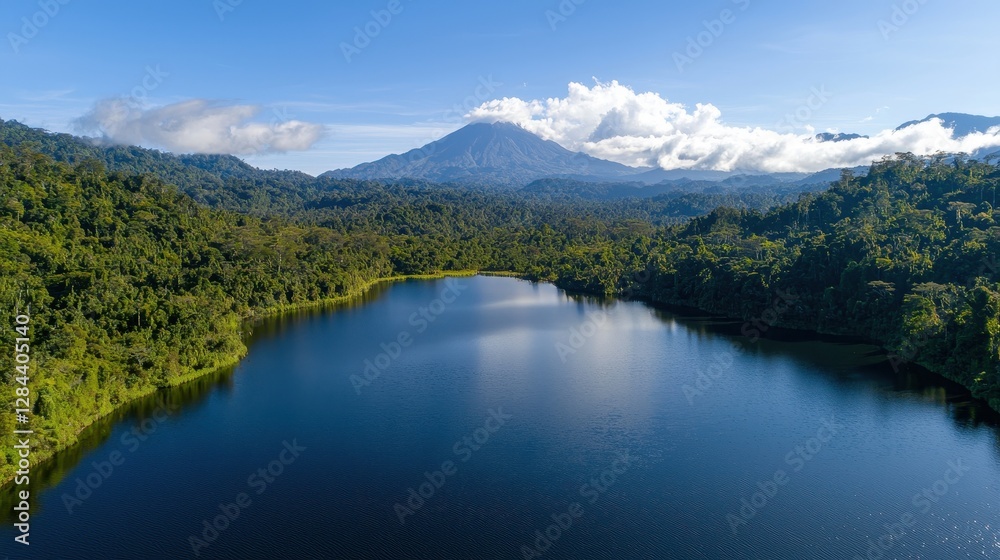 Breathtaking Aerial View of Serene Lake Surrounded by Lush Green Forest and Majestic Mountain Peaks Breathtaking Aerial View of Serene Lake Surrounded by Lush Green Forest and Majestic Mountain Peaks