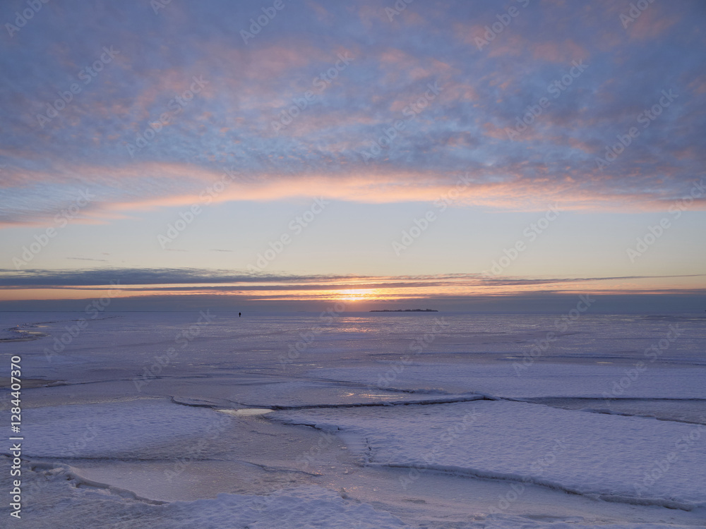 Ice breaks up in the Gulf of Finland in the Baltic Sea: March, sunset. Ice breaks up in the Gulf of Finland in the Baltic Sea: March, sunset.