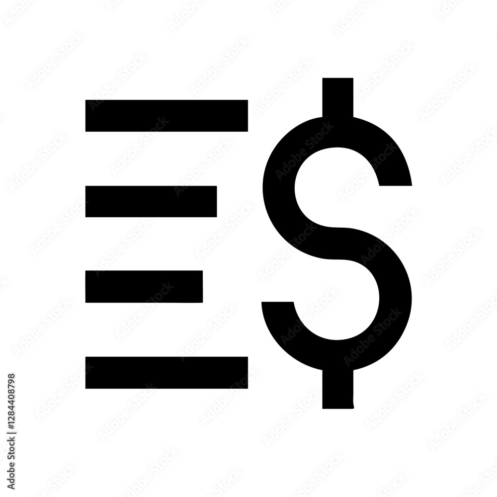 Bold dollar sign symbol with horizontal lines, representing finance and currency in a minimalist design Bold dollar sign symbol with horizontal lines, representing finance and currency in a minimalist design