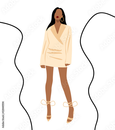 Illustration of glamorous beauty girl on white background.