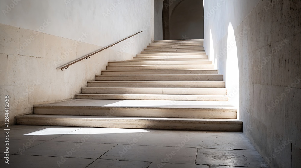 Minimalistic Architectural Staircase Bathed in Soft Natural Light : Generative AI Minimalistic Architectural Staircase Bathed in Soft Natural Light : Generative AI