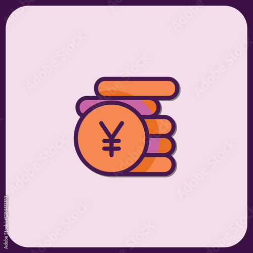 Japanese Yen Coin Stack Icon: Financial Wealth Symbol