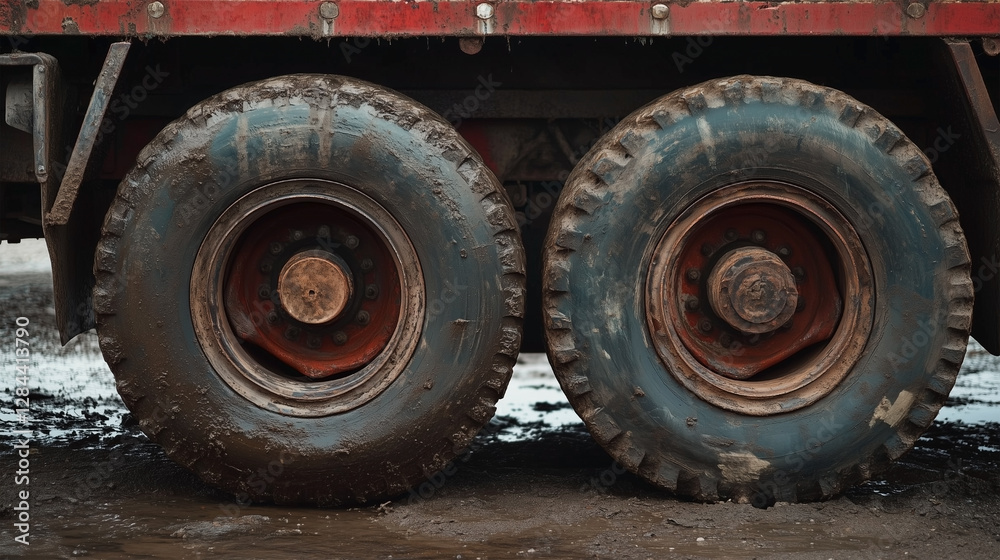 Two large truck tires are shown in the image Two large truck tires are shown in the image