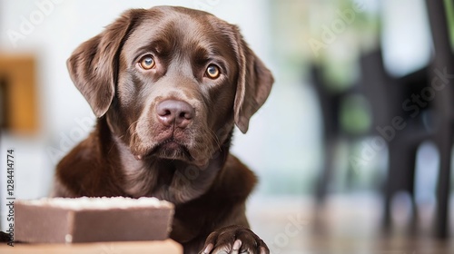 Chocolate Labrador retriever staring at the camera with soulful eyes revealing emotion and a gentle demeanor : Generative AI photo