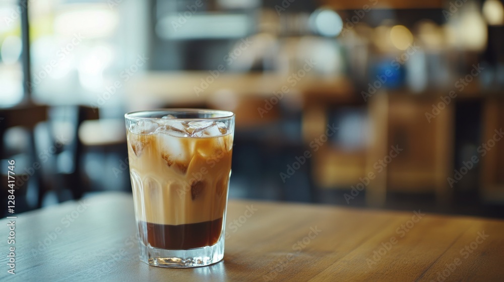 Moderate drinking with a glass of iced coffee at a modern café. Featuring freshness and balance Moderate drinking with a glass of iced coffee at a modern café. Featuring freshness and balance