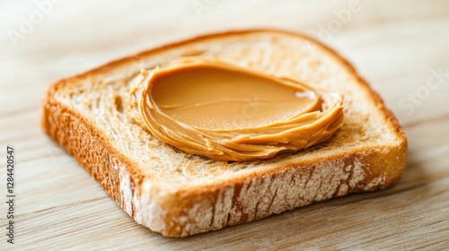 Thick Creamy Peanut Butter Spread on Toast Slice Close-Up photo