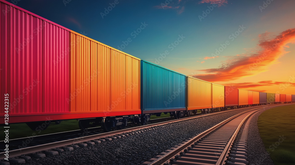 Fototapeta premium Global business of Container Cargo freight train for Business logistics concept, Air cargo trucking, Rail transportation and maritime shipping, Online goods orders worldwide. Container truck in ship