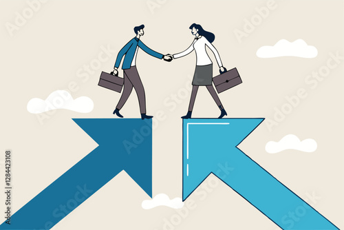 Cooperation partnership, work together for success, team collaboration, agreement or negotiation, collaborate concept, businessmen handshake on growth arrow joining connection agree to work